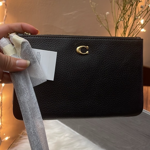 Coach Polished Pebble Leather Small Zip-Top Wristlet - Picture 4 of 10